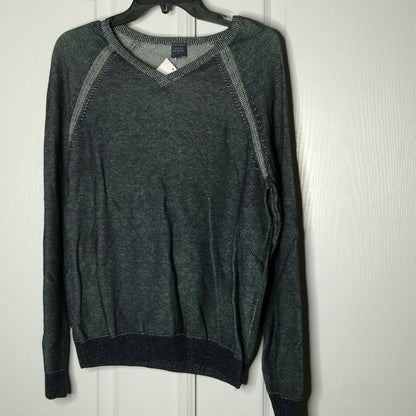 Tailor Vintage-Reversible Knit Pullover Sweater Long Sleeves V-Neck Gray Medium