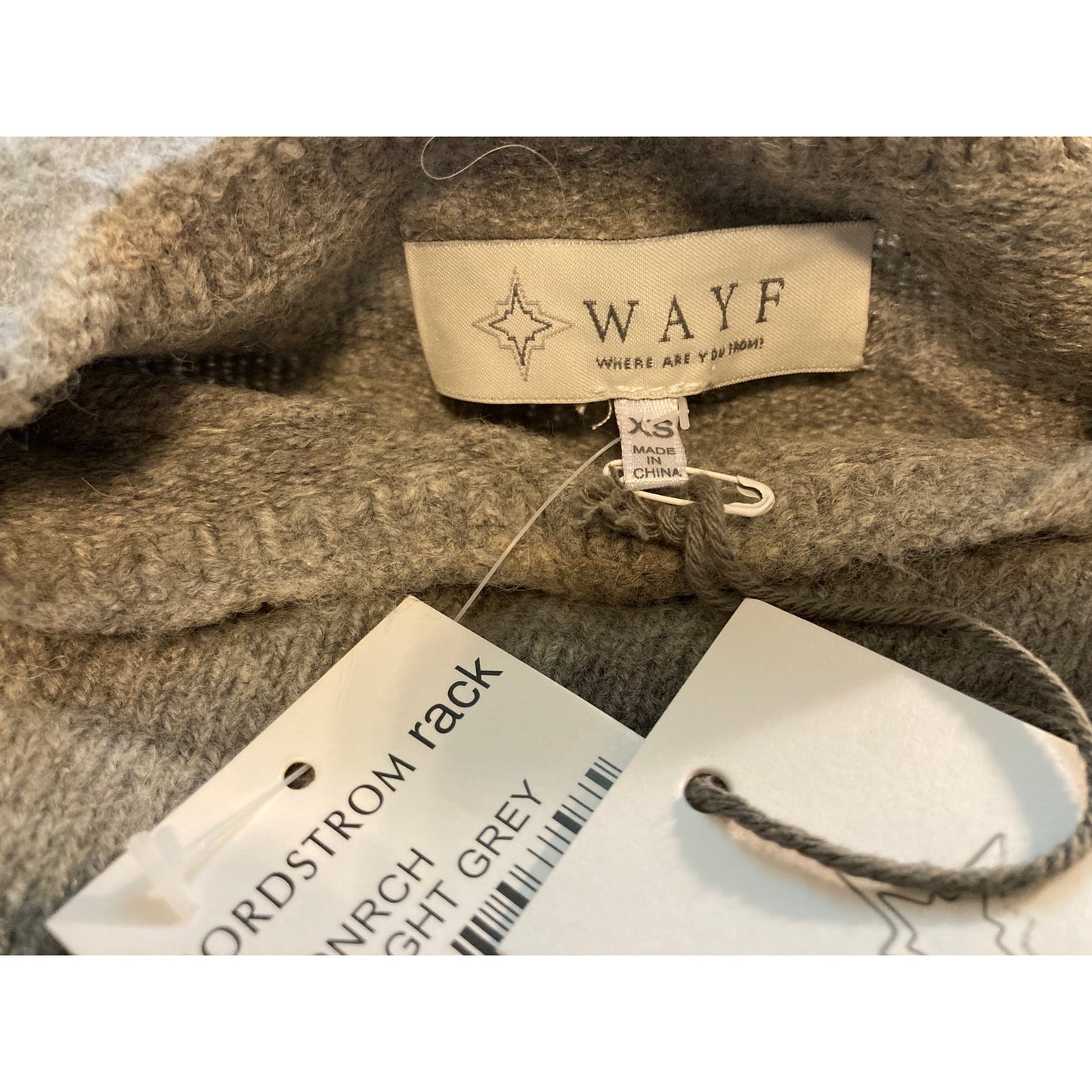 Wayf Tie Front Waist Mock Neck Pullover Sweater Sz XS/Extra Small Light Grey NWT