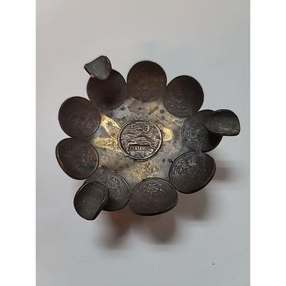 VINTAGE MEXICAN COIN CENTAVOS 1970s ASHTRAY 15 COINS HANDMADE FOLK ART BRASS