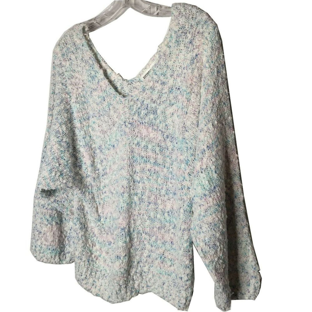 Victoria Jones Pullover Sweater Long Sleeve VNeck Texture Multicolor Medium KNIT