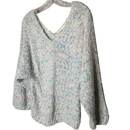 Victoria Jones Pullover Sweater Long Sleeve VNeck Texture Multicolor Medium KNIT