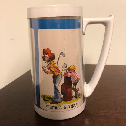 Thermo Serv Insulated Vintage 2 Plastic Mugs Tall Golf Humor Funny Pair
