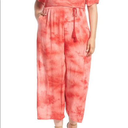 Glamorous Curve NEW Red Tie Dye Jumpsuit Plus 18W casual travel cruise snatched