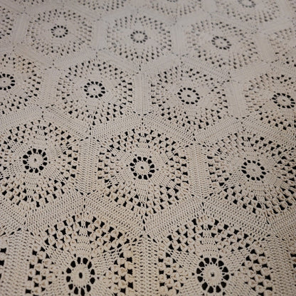 Handmade Crochet Cream Blanket Coverlet Blanket Stars Medallion 72" x  86" x