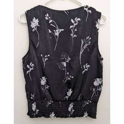 Laundry Shelli Segal Smock Waist V-Neck Sleeveless Top Sz Small Black Floral NWT