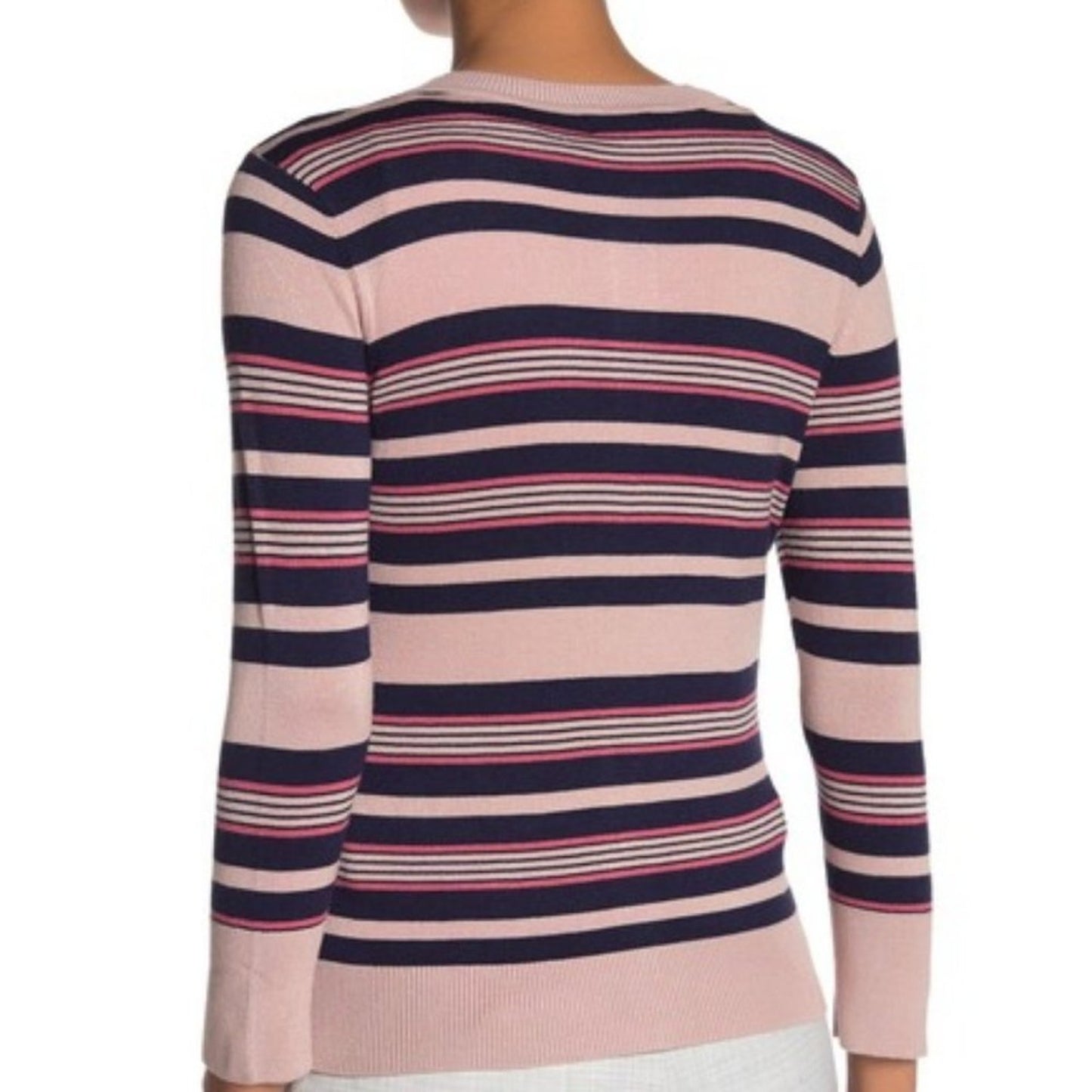 NEW Halogen Front Button Cardigan Sweater Crew Neck Long Sleeve Multi Striped 3X