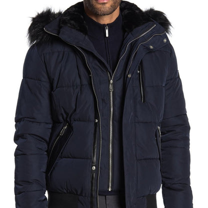 Noize Nixon Faux Fur Trim Bomber Jacket Front Zip Long Sleeves Blue XX-Large NWT
