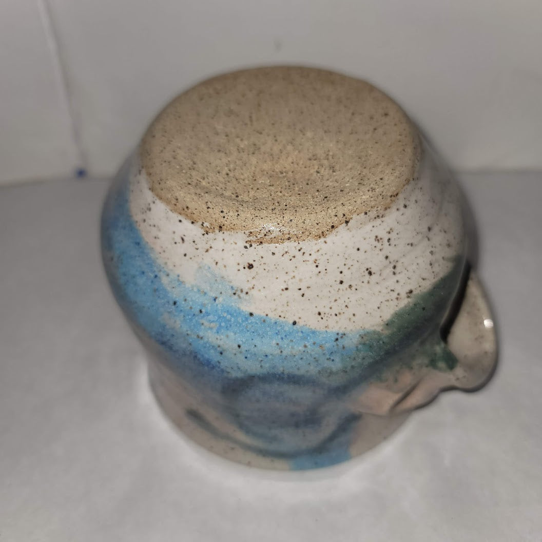 Handmade Signed Stoneware glaze Pottery Pink Blue Pitcher Jug Handle and Spout