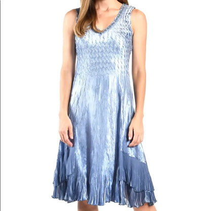 Komarov Charmeuse & Chiffon Cocktail Dress Medium Crinkle Sleeveless Medium