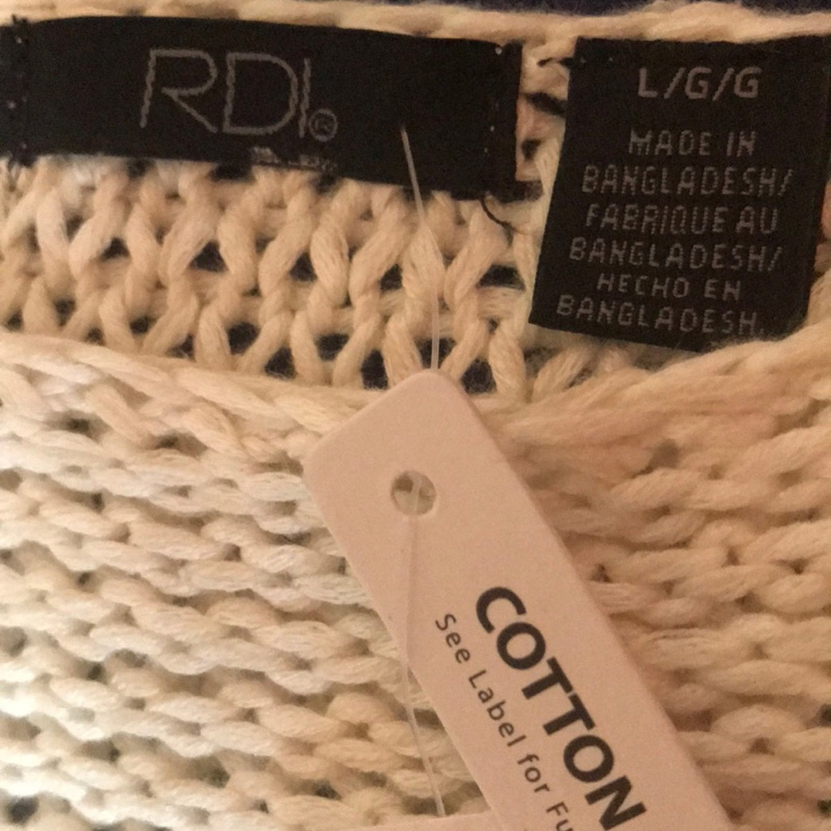 Rdi Open Stitch Pullover Sweater Long Sleeve V-Neck Natural Combo small NEW