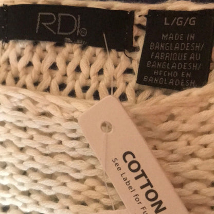 Rdi Open Stitch Pullover Sweater Long Sleeve V-Neck Natural Combo small NEW
