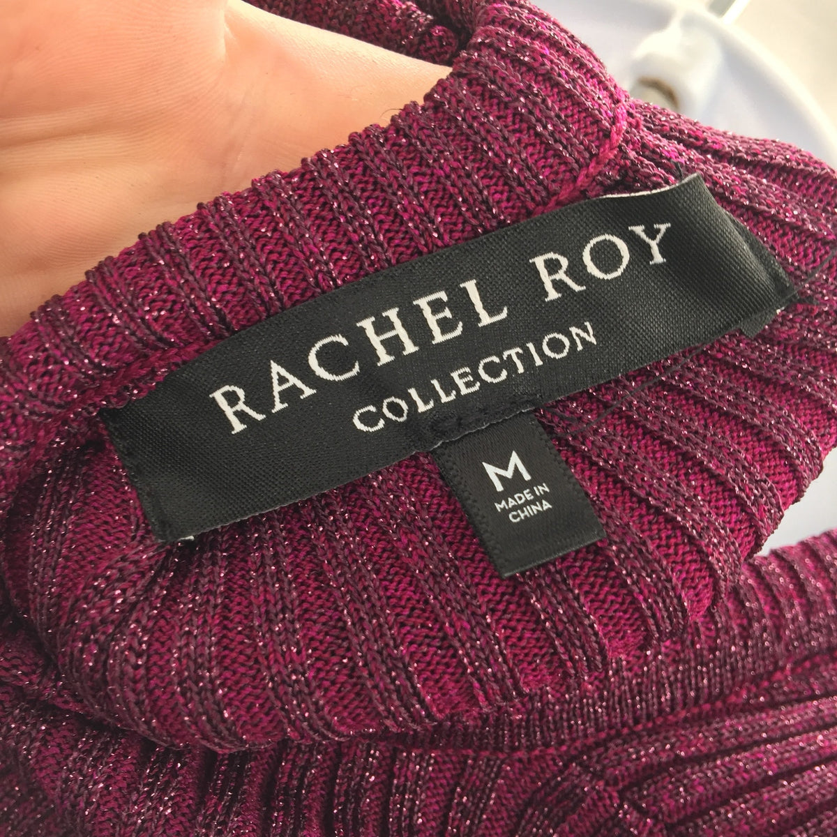 Rachel Roy Knitted Sparkle Ribbed Sweater Long Sleeves Purple Size Medium NWT
