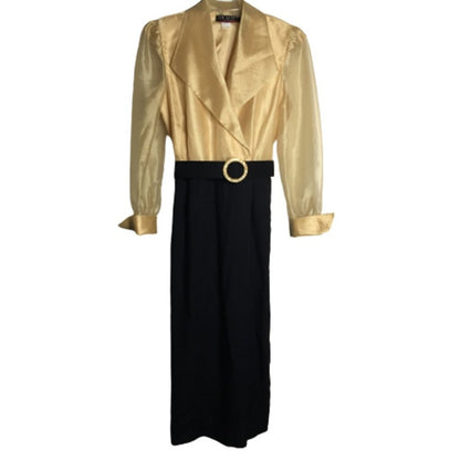 J R Nites Evening Wear Gold Black Dress Elegant Vintage 7/8 vintage