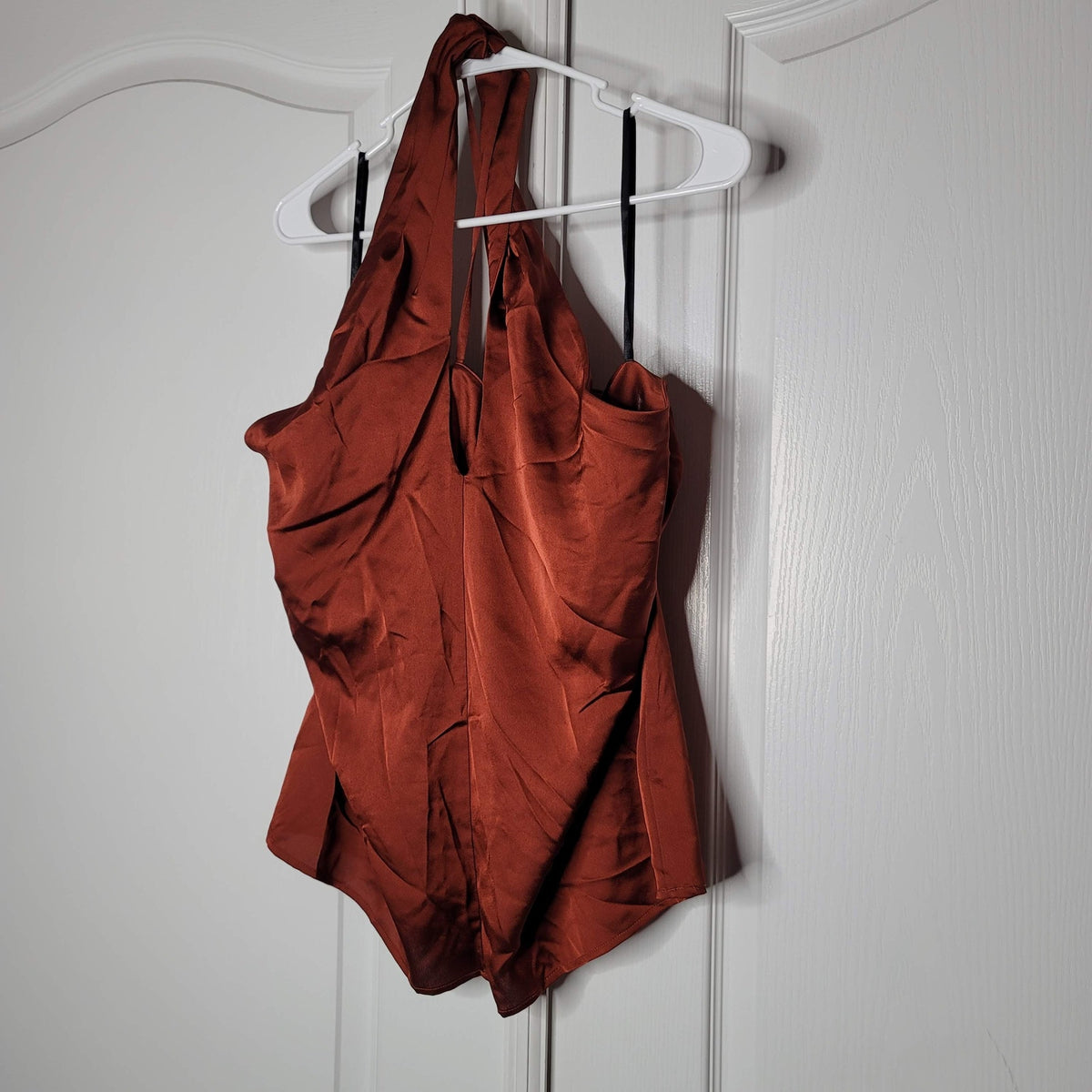 CHELSEA28 Sleeveless Twist Neck Halter Keyhole Blouse Rust Summer Dressy Large
