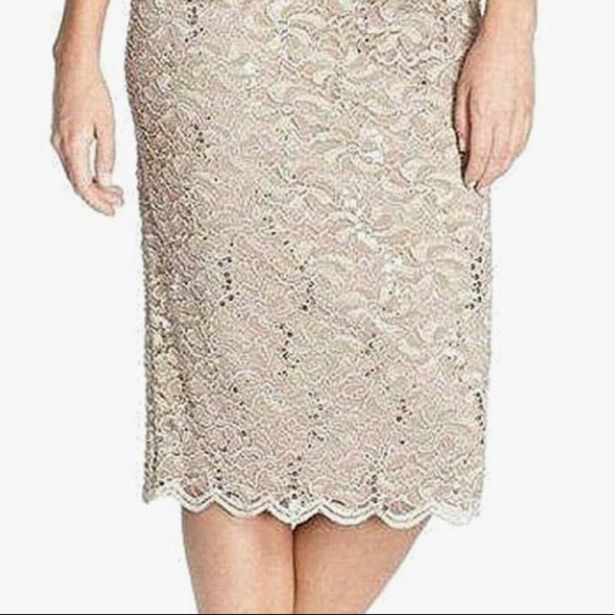 Alex Evenings Gold Lace Sequin Tea Length Dress Size 16W formal wedding NEW