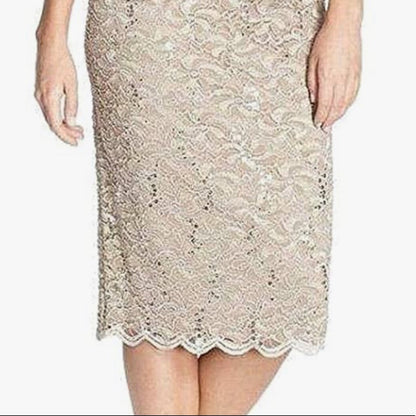Alex Evenings Gold Lace Sequin Tea Length Dress Size 16W formal wedding NEW