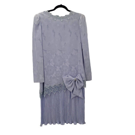 VINTAGE 1980's After Dark Purple Dress Size 12 Crinkle Lace Detail Waist Bow