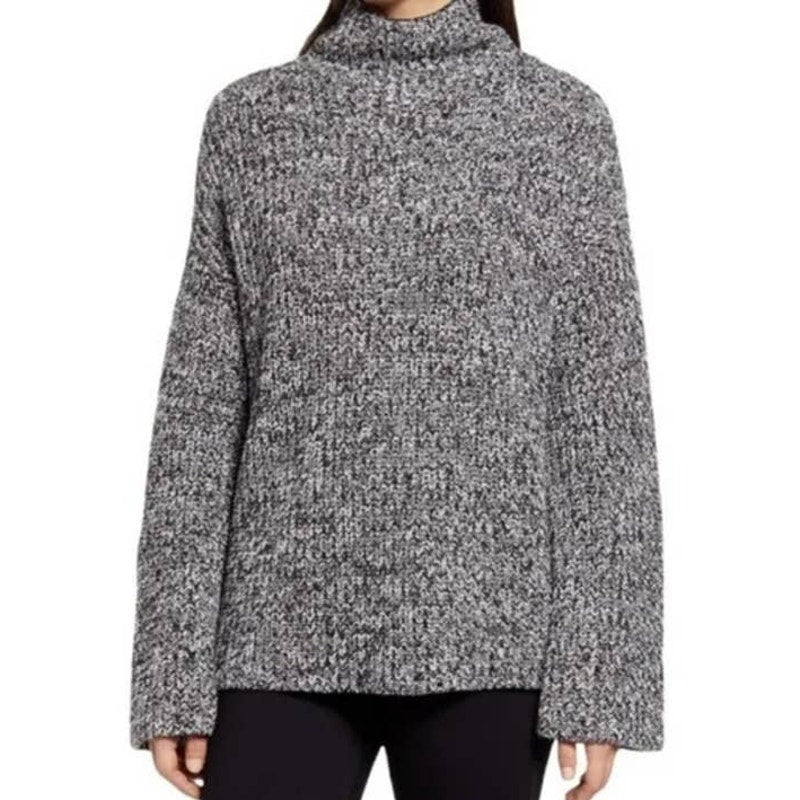Caslon Shaker Mock Neck Pullover Sweater Sz Large Black Ivory Marl NWT