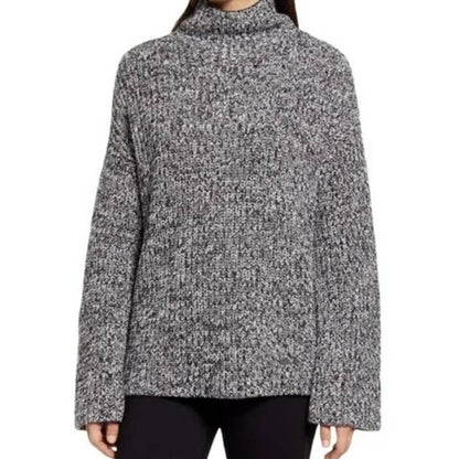 Caslon Shaker Mock Neck Pullover Sweater Sz Large Black Ivory Marl NWT
