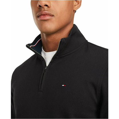 Tommy Hilfiger 1/4 Zip Mock Neck Pullover Sweater Long Sleeve Black X-Large