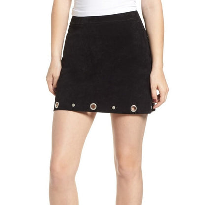 Blank NYC Grommet Suede Mini Skirt 100 % suede leather Castle Black Size 28