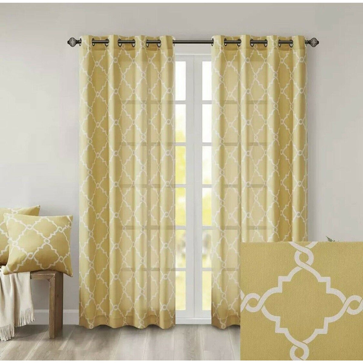 Madison Park Long Curtain Opaque Fretwork Panel LOT of 2 Pkg. 50" x 95" Saratoga