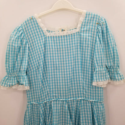 Vintage Baby Doll SQUARE DANCe Dorothy OZ Dress Short Puff Sleeve Neck Sky Blue