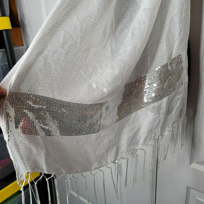 INC International Concepts Fringe Sequin Party Wrap Scarf Ivory One Size NWT