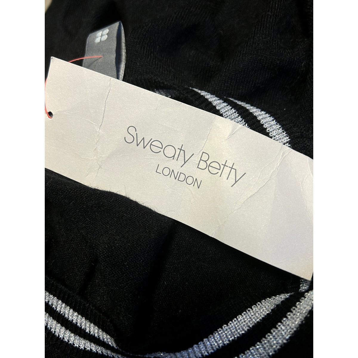 Sweaty Betty NWT Sweater Christmas Jumper Glitter Striped Trim Black Small