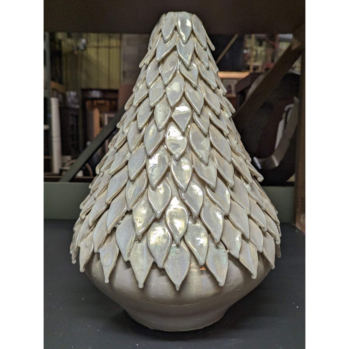 Sagebrook Home Pearlescent Petal Table Vase 16.5" NWT Tree Heavy Ceramic Decor