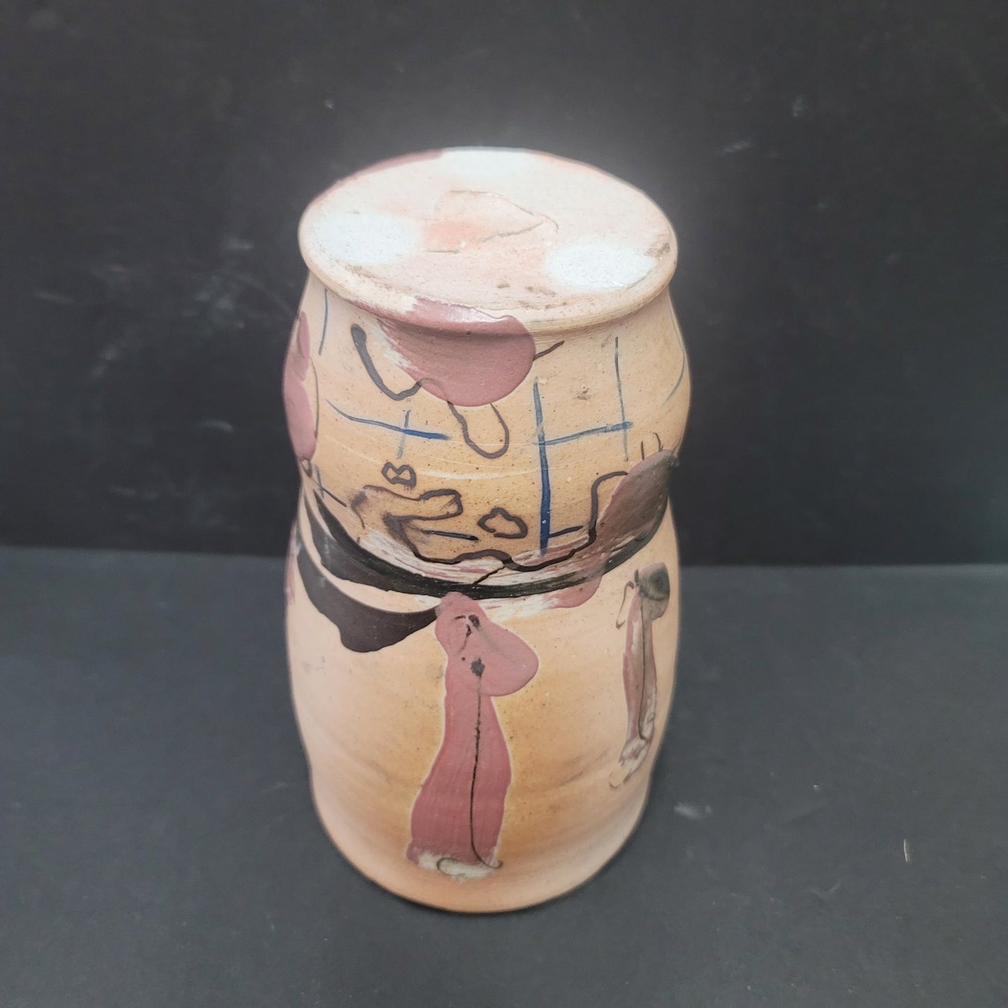 Handmade Studio Pottery Vase 8" textured Abstact Painting Muted Tones Glazed