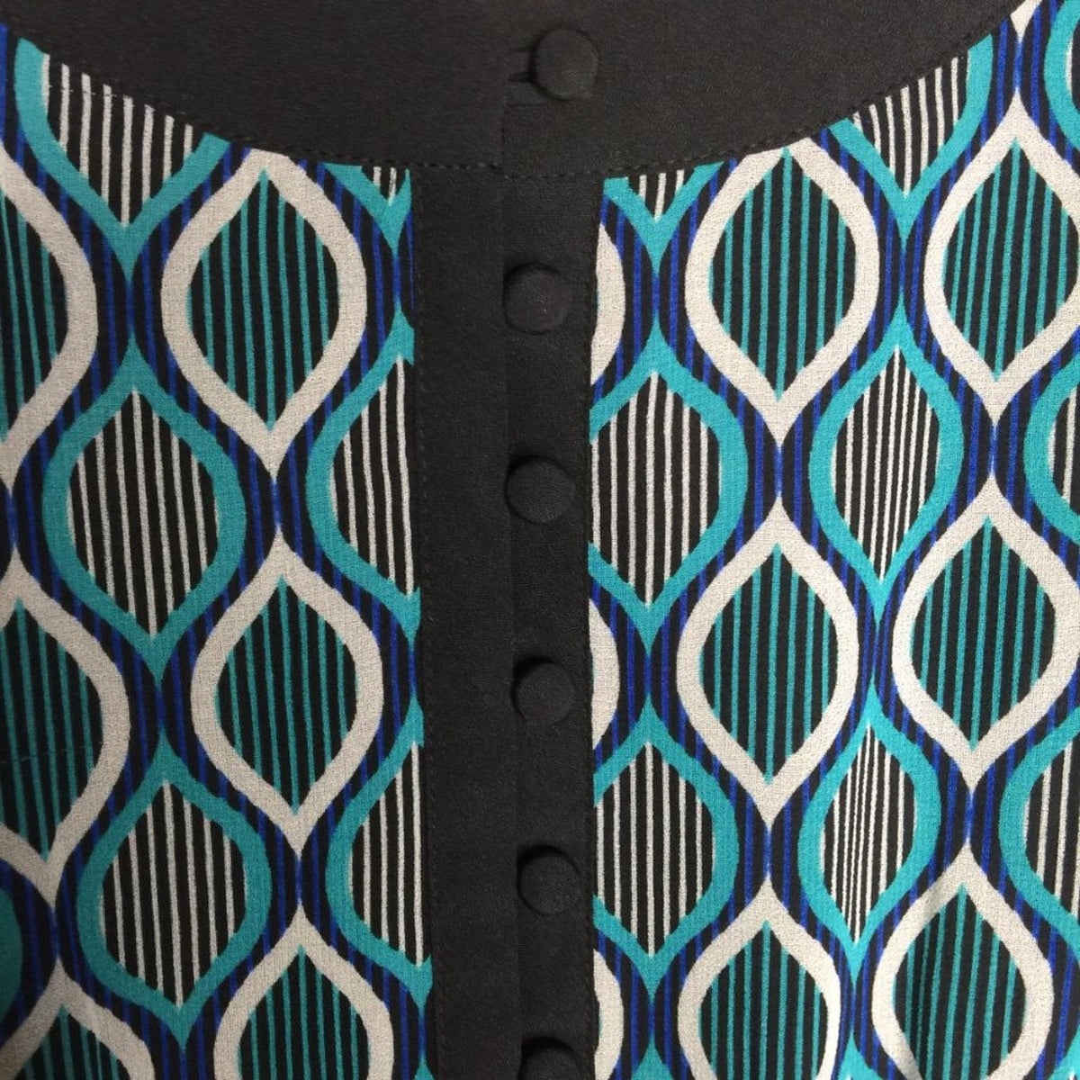 Kensie Tie Waist A-line Dress Buttons Career Sleeveless Blue/Teal/Black LARGE