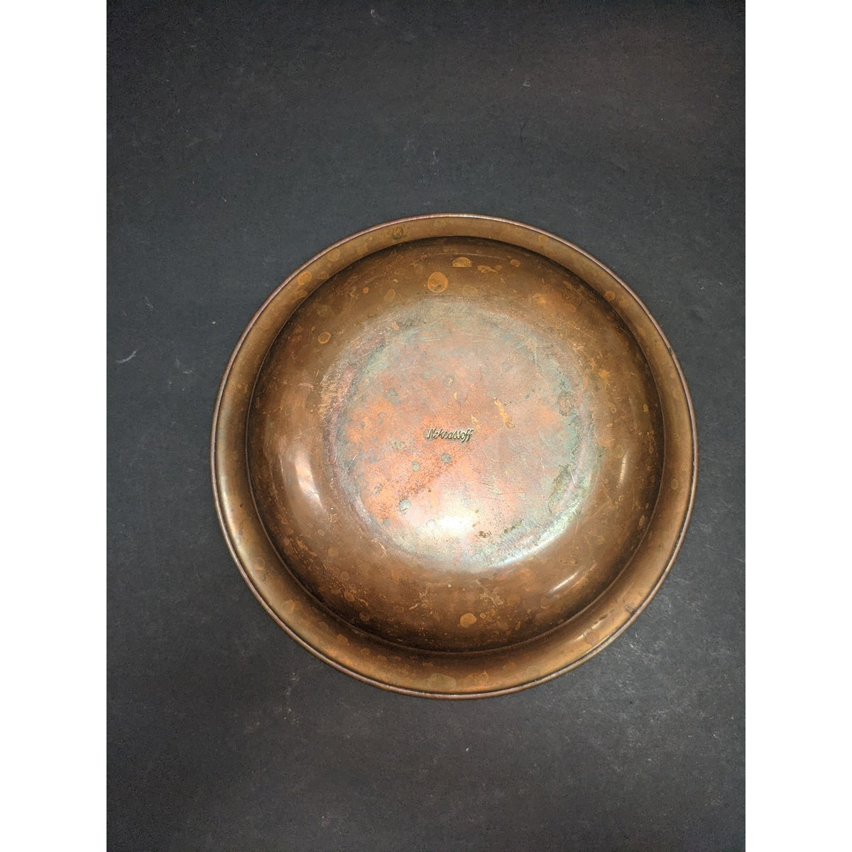 Vintage Nekrassoff Copper Enamelware Serving Dish Bowl with Lid Green