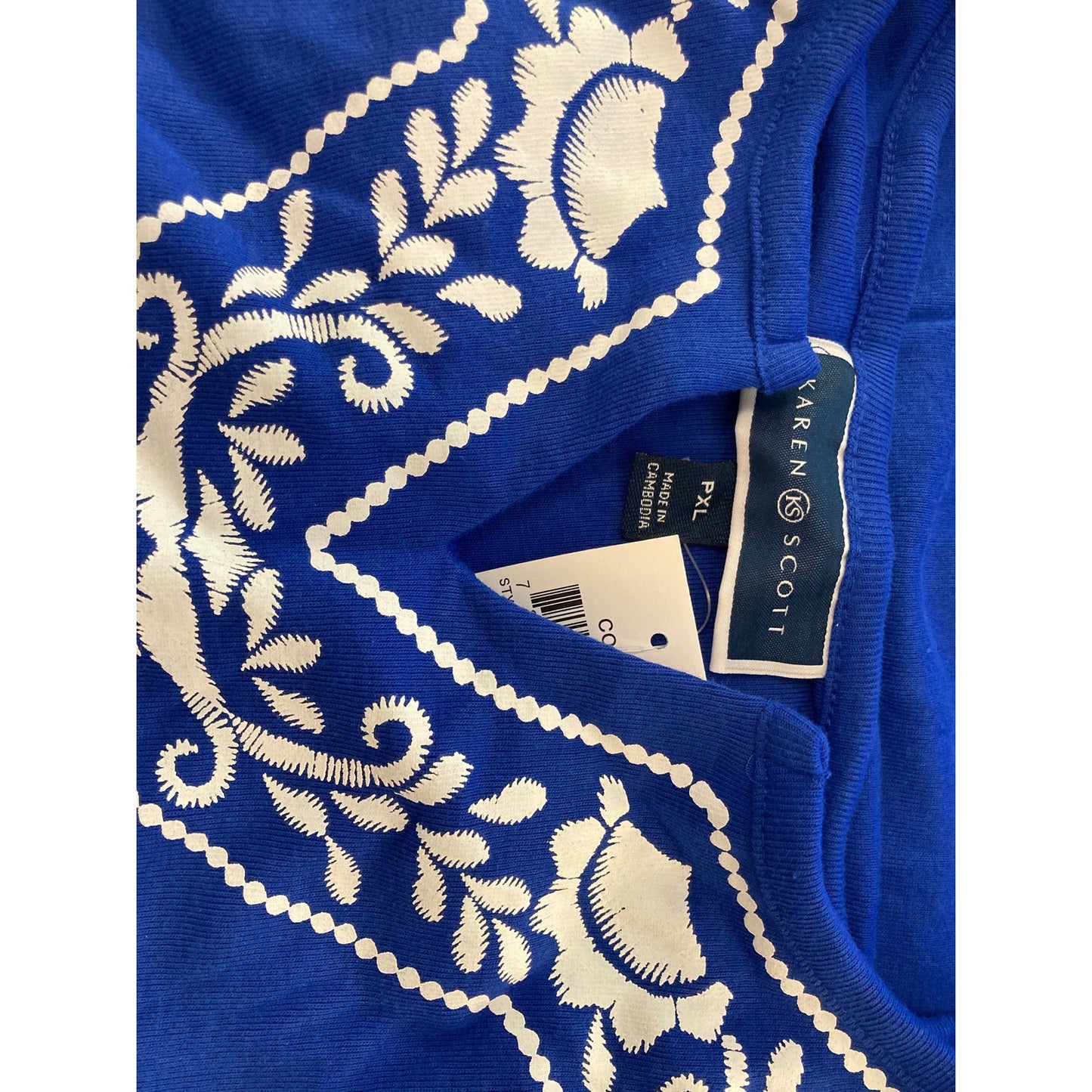 Karen Scott Split-Neck Short Sleeve Blouse Top Petite Extra Large/PXL Blue NWT