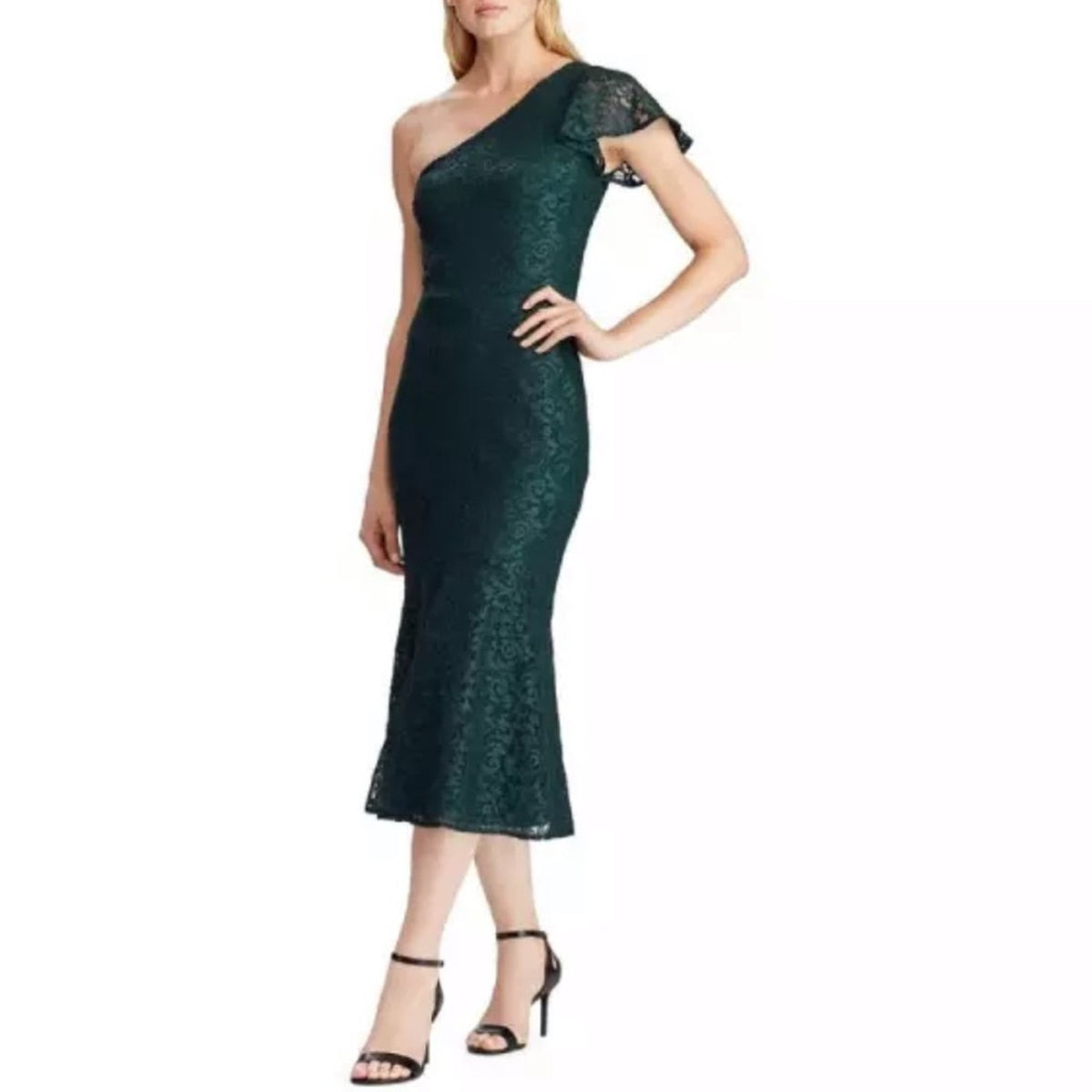 Ralph Lauren Asymmetrical Midi Deep Fern Dress 14 Green NEW