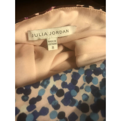 JULIA JORDAN JJ37939 A-Line Tie Waist Belt Multicolor Dot Midi Dress Size 8 NEW