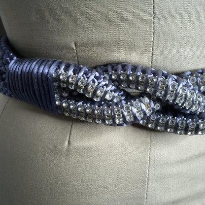 R.J. GRAZIANO Rope vINTAGE Belt Embellished Silver Sparkly Crystals Medium/Large