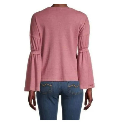 Baea Los Angeles Raw Seam Waffle Thermal Bell Sleeve Top Sz Small in Blush NWT