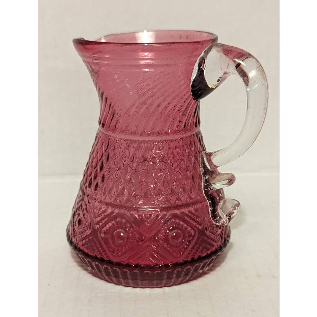 Vintage Pilgrim Cranberry Pressed Pattern Glass Miniature Pitcher Creamer Pink