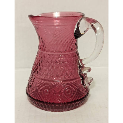 Vintage Pilgrim Cranberry Pressed Pattern Glass Miniature Pitcher Creamer Pink