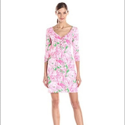 Lilly Pulitzer Palmetto Dress Pink Flamingo Floral Print Cap Sleeve Pink XLarge