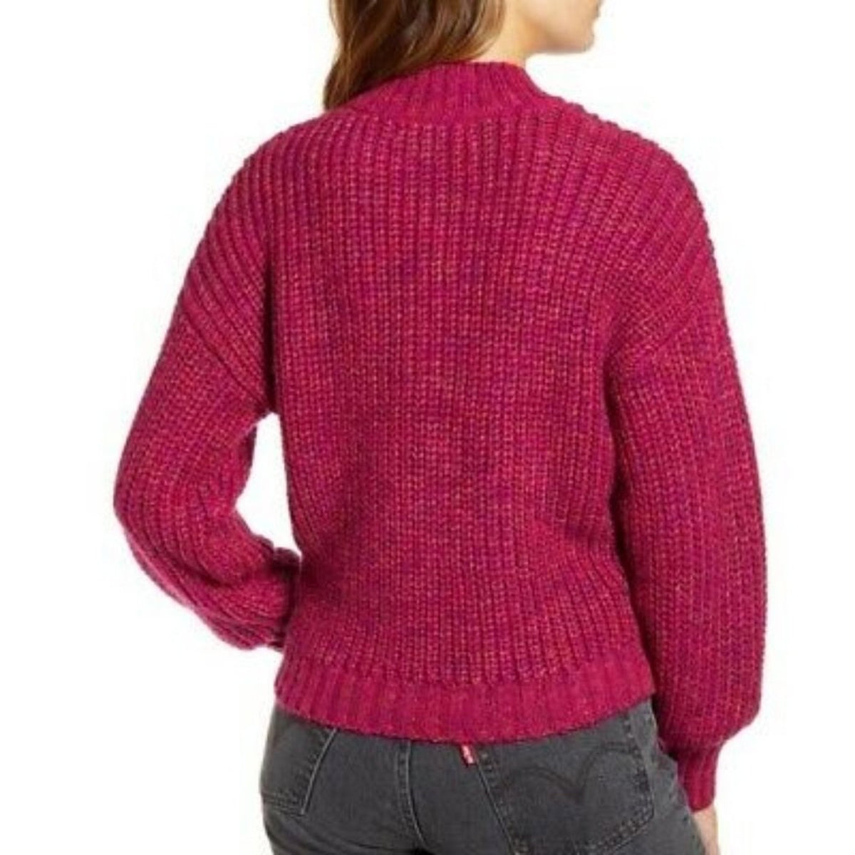 Band of Gypsies Mock Neck Sweater speckled Ribbed SMALL Red Festive Long Sleeve
