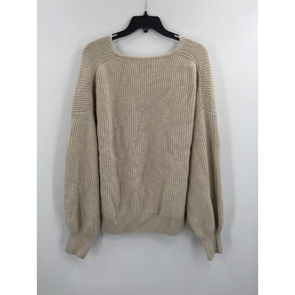 Madewell Thornton Balloon Sleeve Pullover Knit Sweater V-Neck Tan NEW X-Large