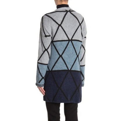 Joseph A. Cardigan Sweater Small Long Sleeve Ombre Grid Geometric New Blue