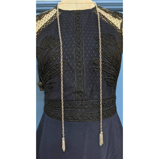 Vintage Silver Color Metal Chain Lariat with Tassels No Closure Stole