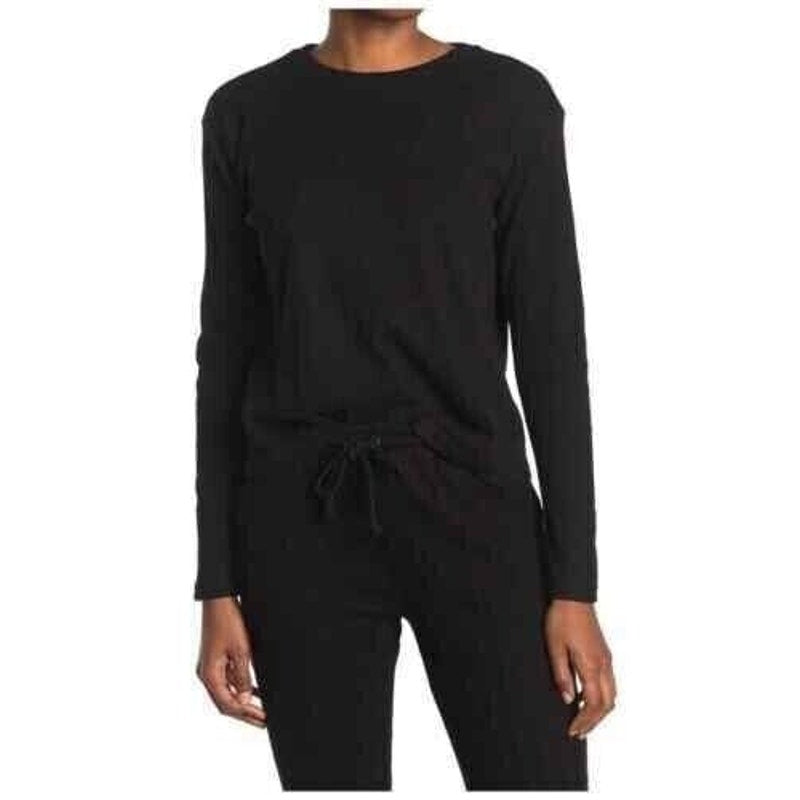 RDI Women Waffle Knit Crew Neck Crop Top Pullover XL/Extra Large Black NWT