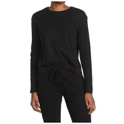 RDI Women Waffle Knit Crew Neck Crop Top Pullover XL/Extra Large Black NWT