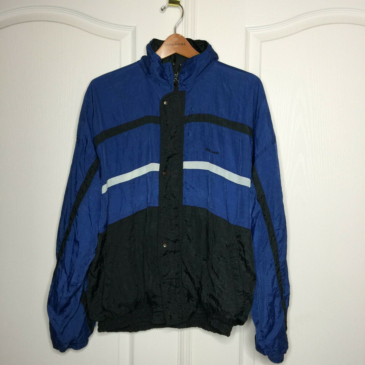 Pierre Cardin VINTAGE Windbreaker Jacket Long Sleeve Full Zip Solid Blue/black