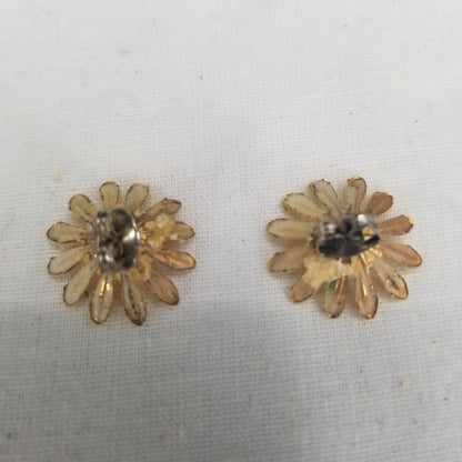 Vintage Yellow Golden Flower Metal Post Earrings Costume Jewelry