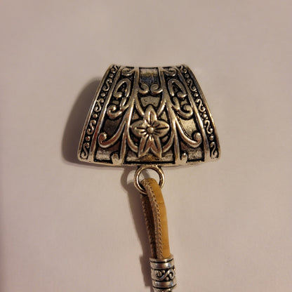 NEW silvertone Black Aged Filigree Metal Scarf Purse Slide Cork Rope FLOWER